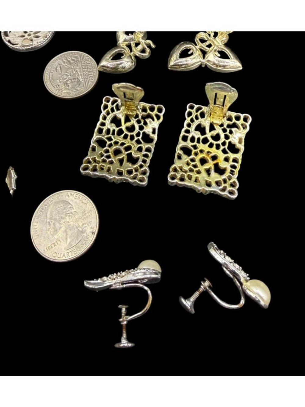 Vintage 80s Silver-Tone Clip-On Earrings Lot 8 Pairs Runway Chunky Big - Picture 9 of 10